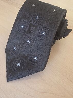 Canali Dark Grey Tie with Small Blue and White Motifs
